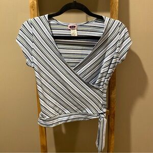 Y2K Striped Open Cross Front Top